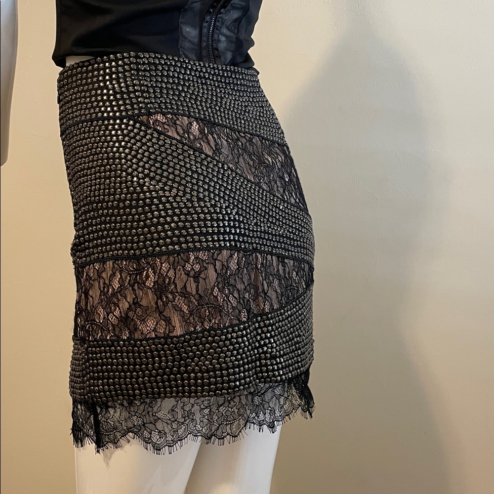 Haute Hippie Silk Lace Studded Geometric Mini Skirt M NWOT - Picture 8 of 12
